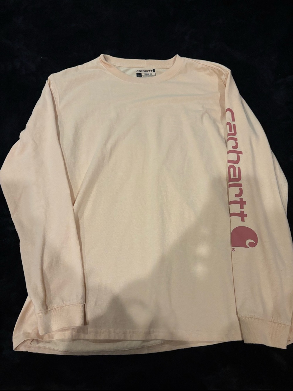 Carhartt Tan Long Sleeve Tee with Pink carhartt letters